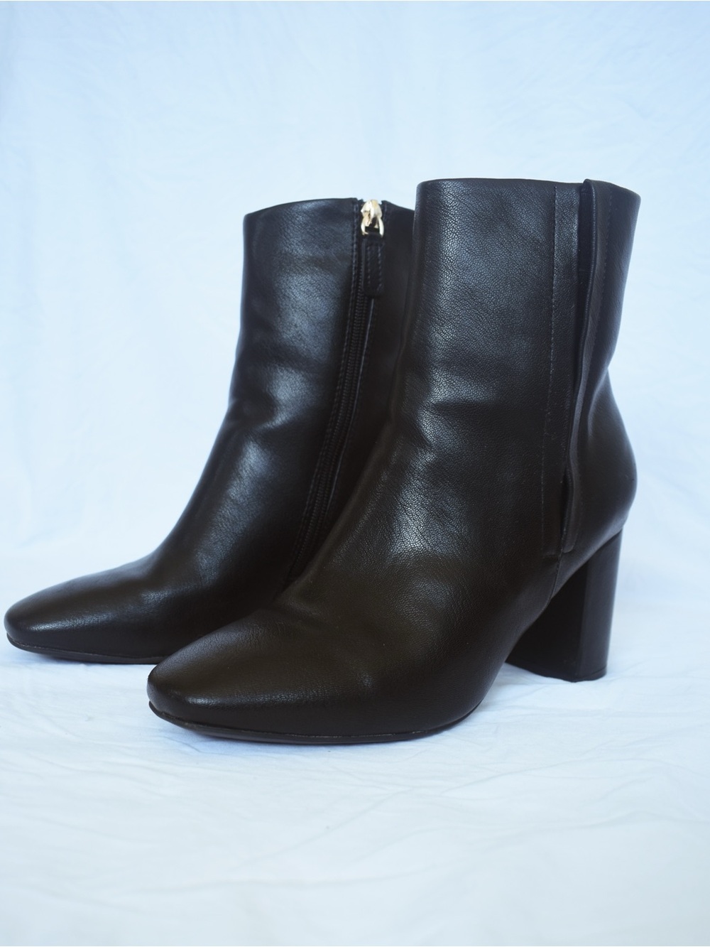 Classic Black Leather Ankle Booties with Block Heel